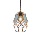 Ripley Glass Cage Pendant Light (Clear & Grey Glass, Antique Brass)