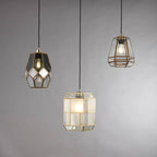 Ripley Glass Cage Pendant Light (Clear & Grey Glass, Antique Brass)