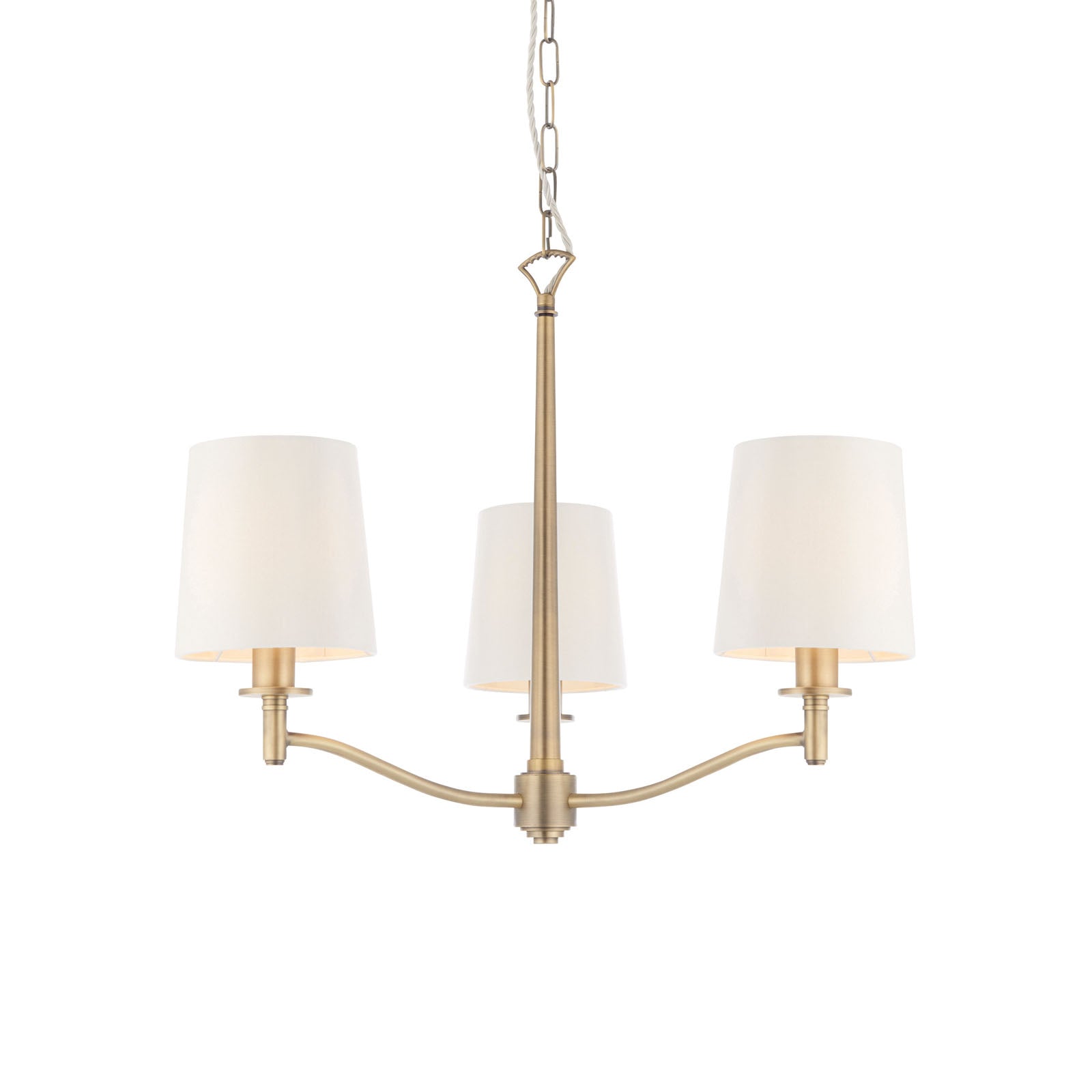 Ortona 3-Light Matt Antique Brass Pendant Light with Vintage White Faux Silk Shades