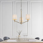 Ortona 3-Light Matt Antique Brass Pendant Light with Vintage White Faux Silk Shades