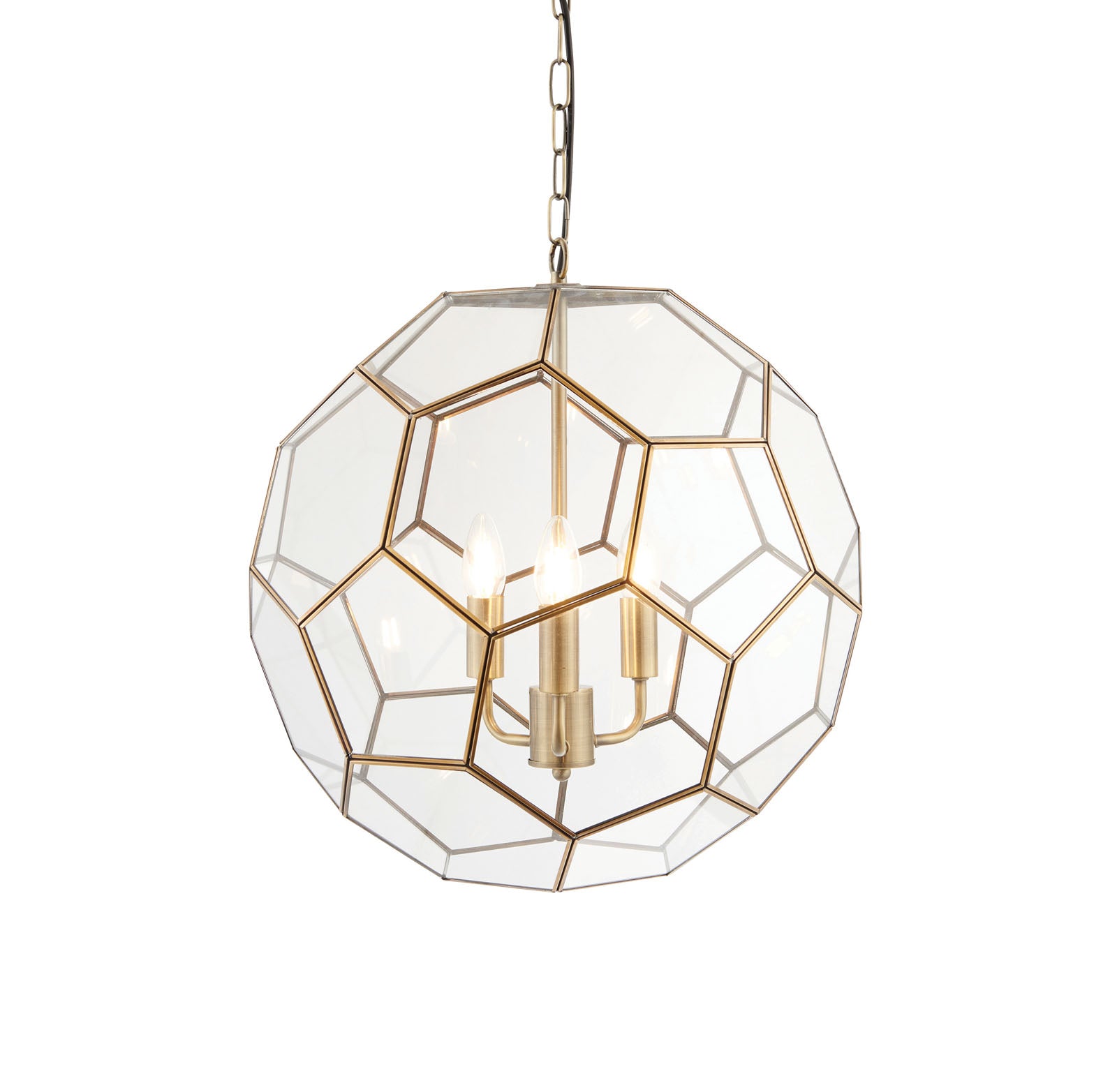 Miele 3-Light Antique Brass Pendant Light with Hexagonal Glass Panels
