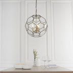 Miele 3-Light Antique Brass Pendant Light with Hexagonal Glass Panels