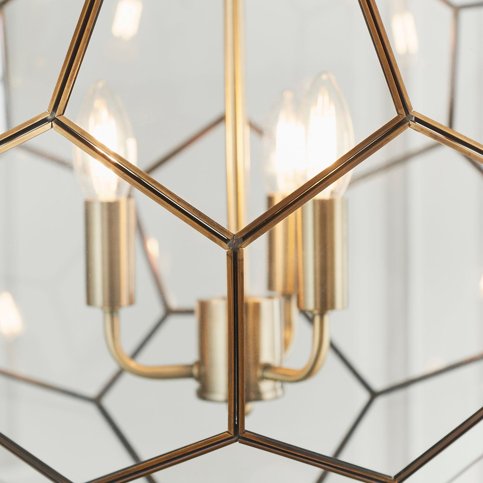 Miele 3-Light Antique Brass Pendant Light with Hexagonal Glass Panels