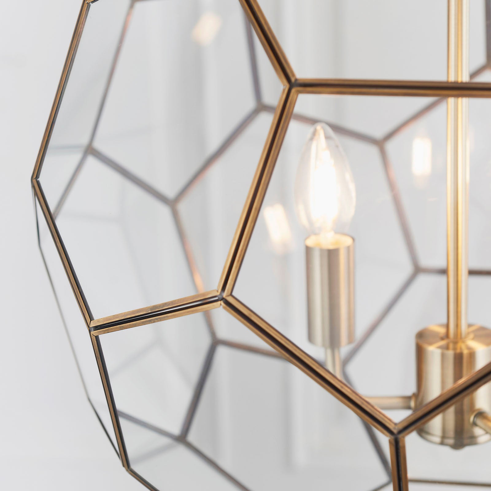 Miele 3-Light Antique Brass Pendant Light with Hexagonal Glass Panels