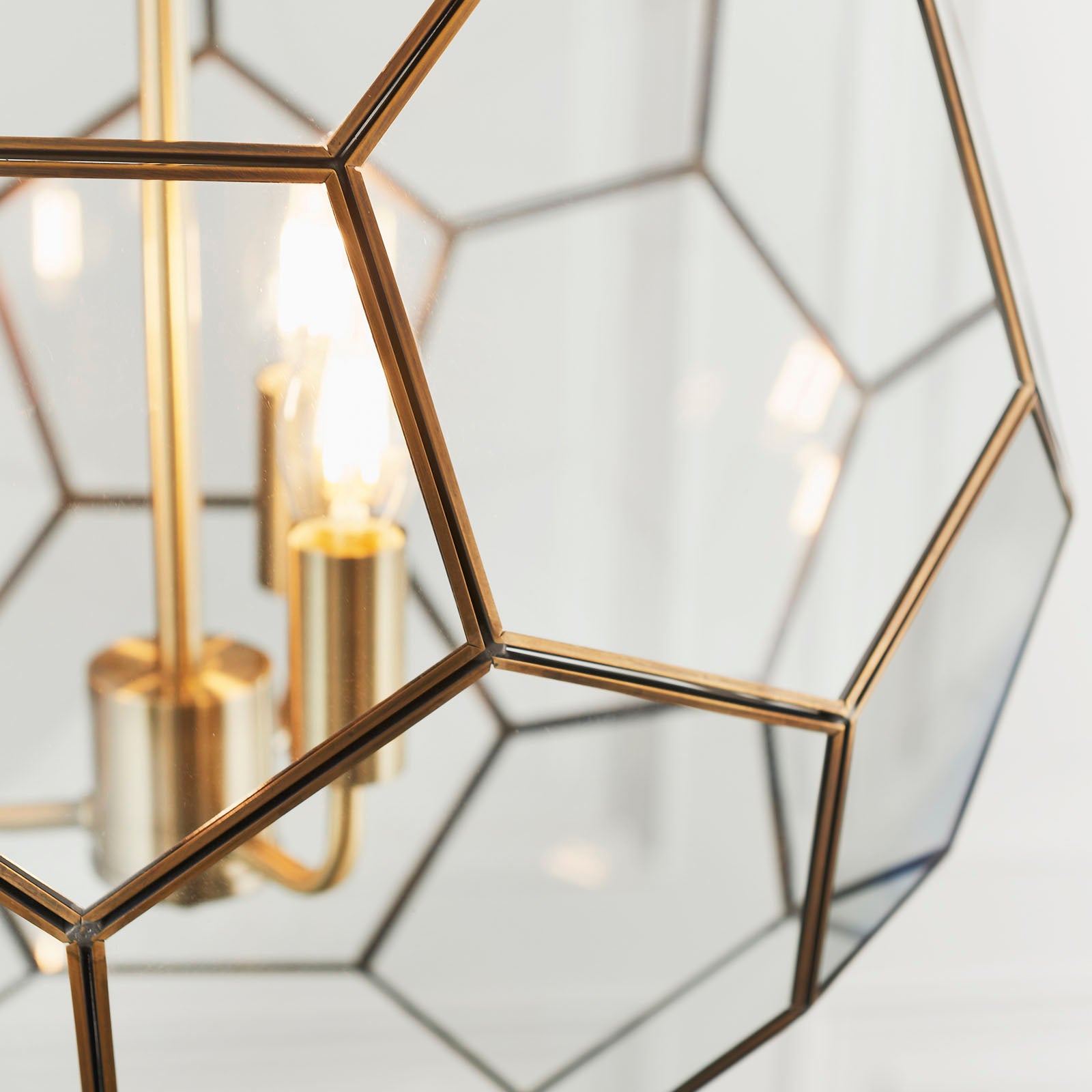 Miele 3-Light Antique Brass Pendant Light with Hexagonal Glass Panels