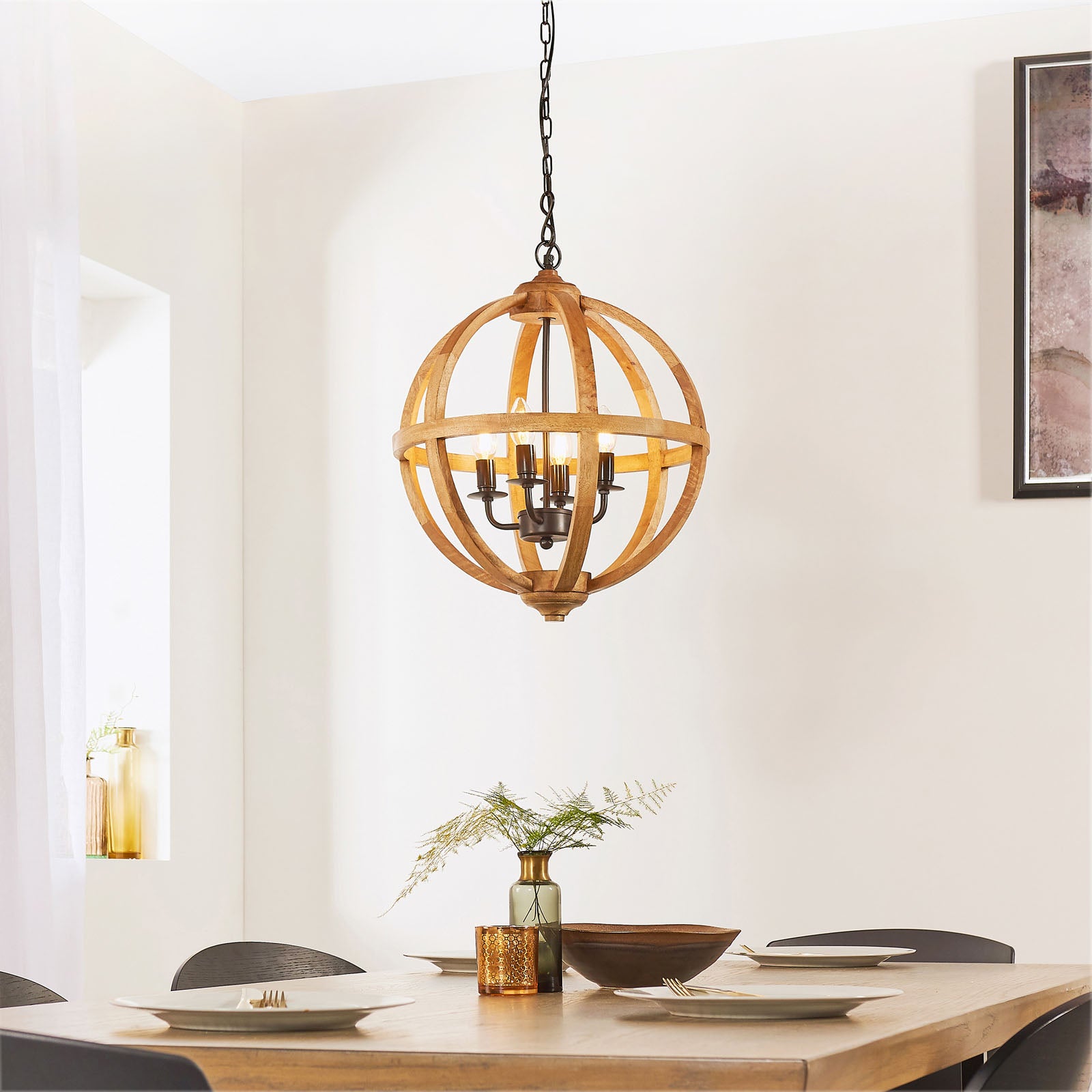 Toba 4-Light Natural Mango Wood Pendant Light