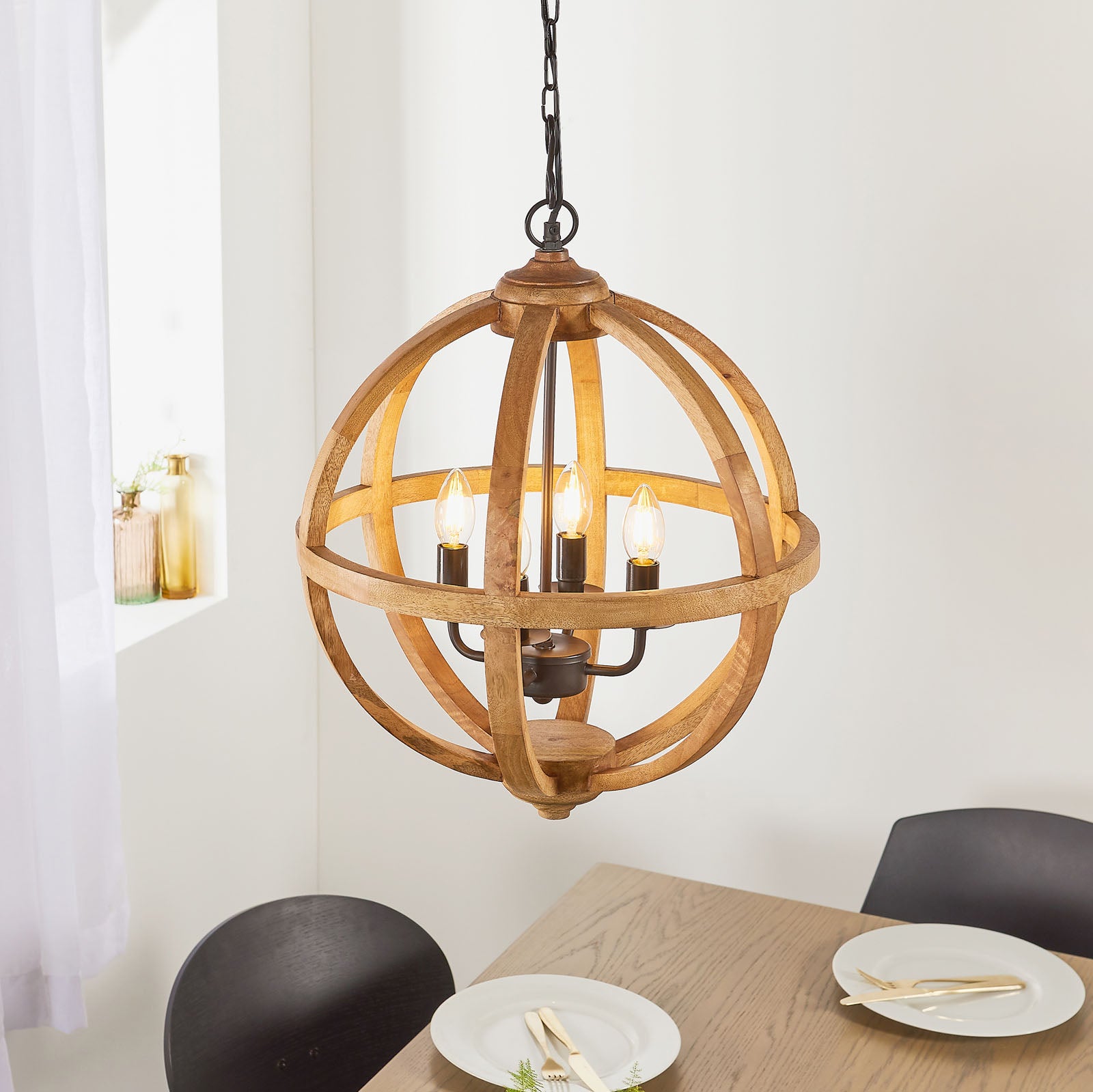 Toba 4-Light Natural Mango Wood Pendant Light