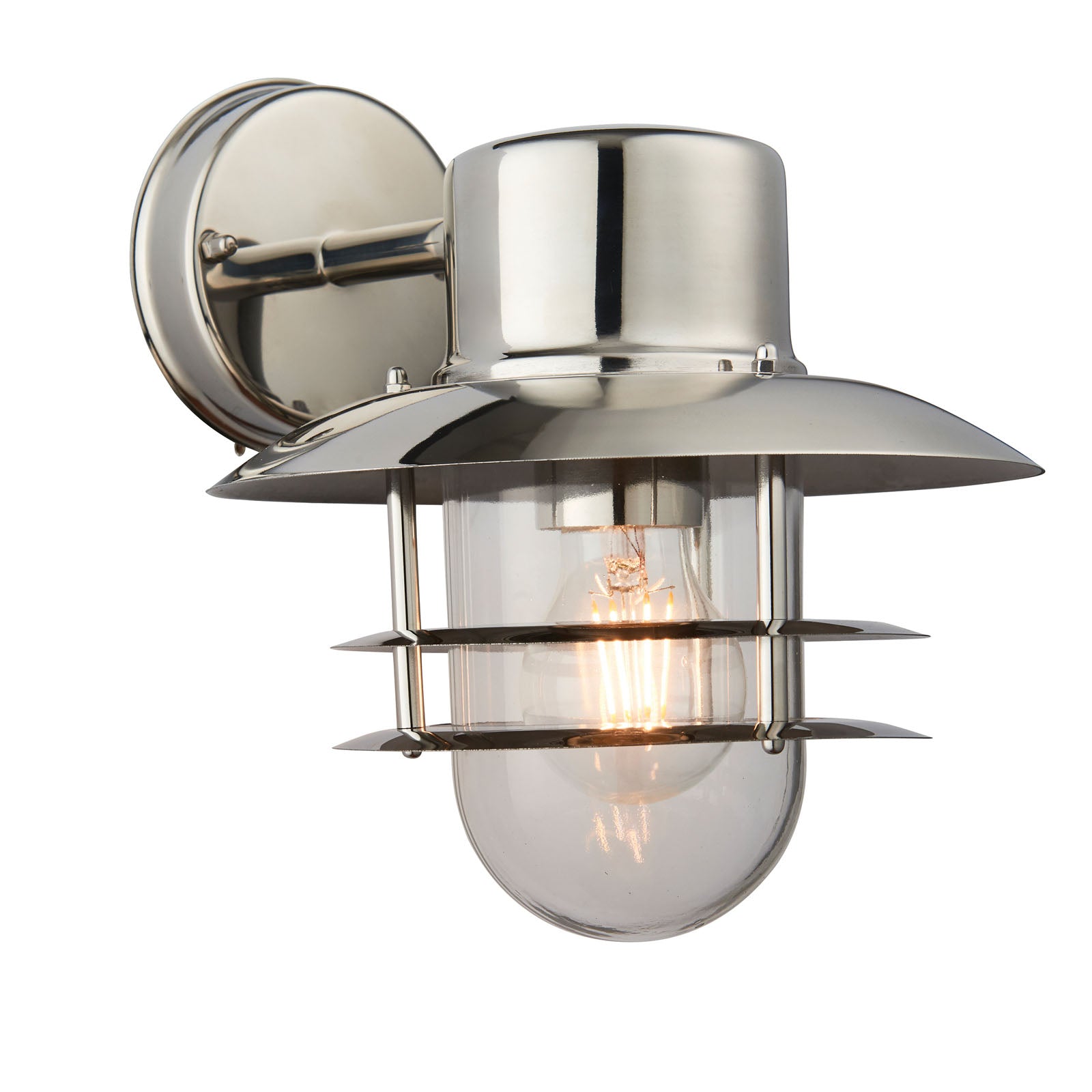Jensen 1-Light Polished Stainless Steel Wall Light with Clear Glass Shade