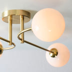 Otto 4-Light Semi-Flush Ceiling Light - Brushed Brass & Gloss Opal Glass (Mid-Century)