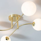 Otto 4-Light Semi-Flush Ceiling Light - Brushed Brass & Gloss Opal Glass (Mid-Century)