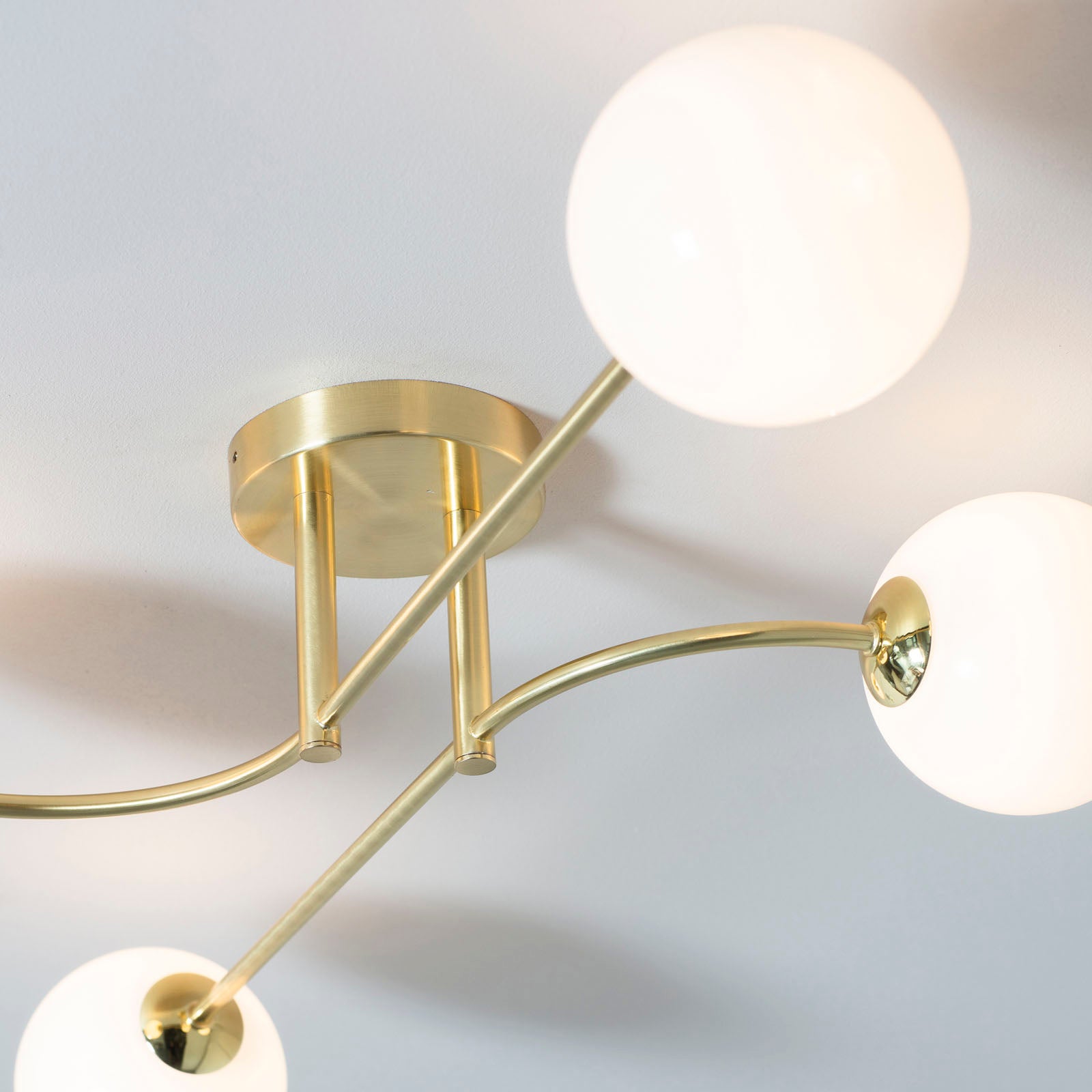Otto 4-Light Semi-Flush Ceiling Light - Brushed Brass & Gloss Opal Glass (Mid-Century)