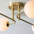 Otto 4-Light Semi-Flush Ceiling Light - Brushed Brass & Gloss Opal Glass (Mid-Century)