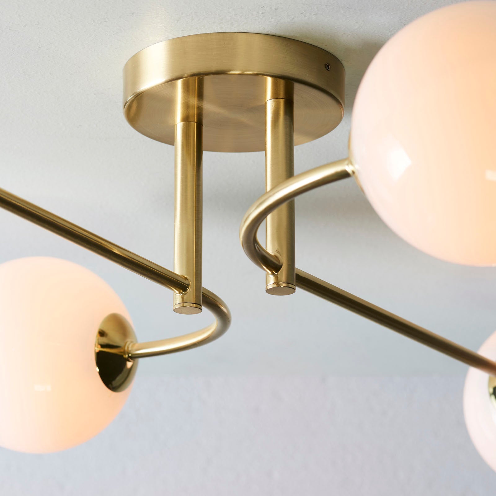 Otto 4-Light Semi-Flush Ceiling Light - Brushed Brass & Gloss Opal Glass (Mid-Century)
