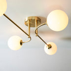 Otto 4-Light Semi-Flush Ceiling Light - Brushed Brass & Gloss Opal Glass (Mid-Century)