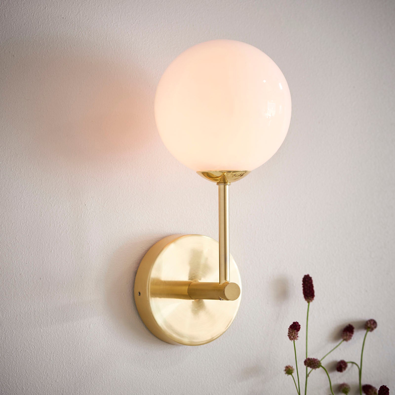 Otto Wall Light - Brushed Brass & Gloss Opal Glass (Mid-Century)