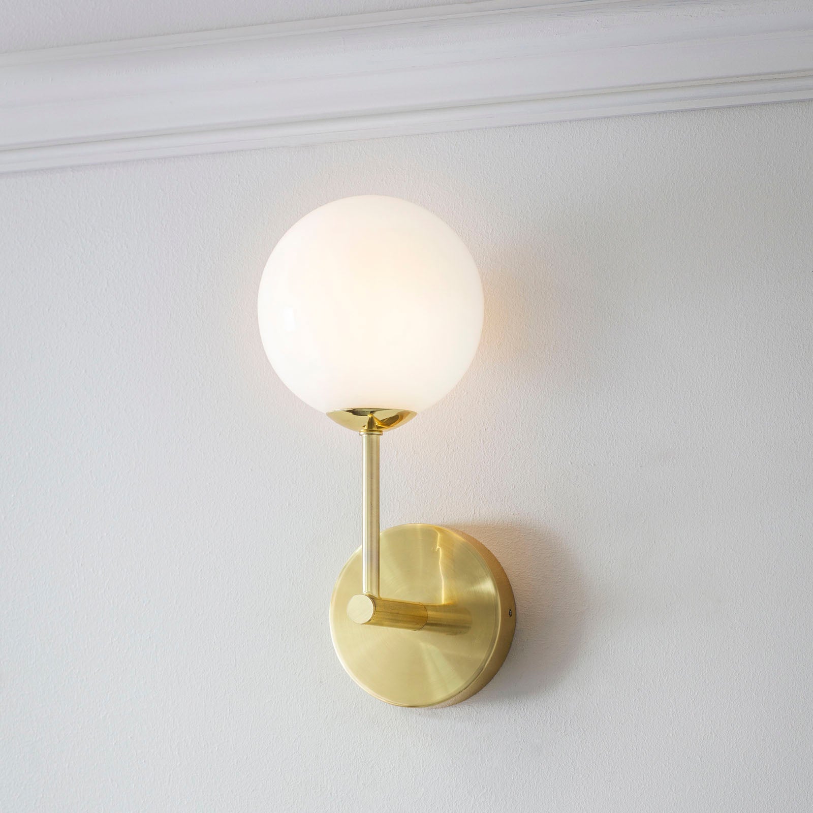 Otto Wall Light - Brushed Brass & Gloss Opal Glass (Mid-Century)