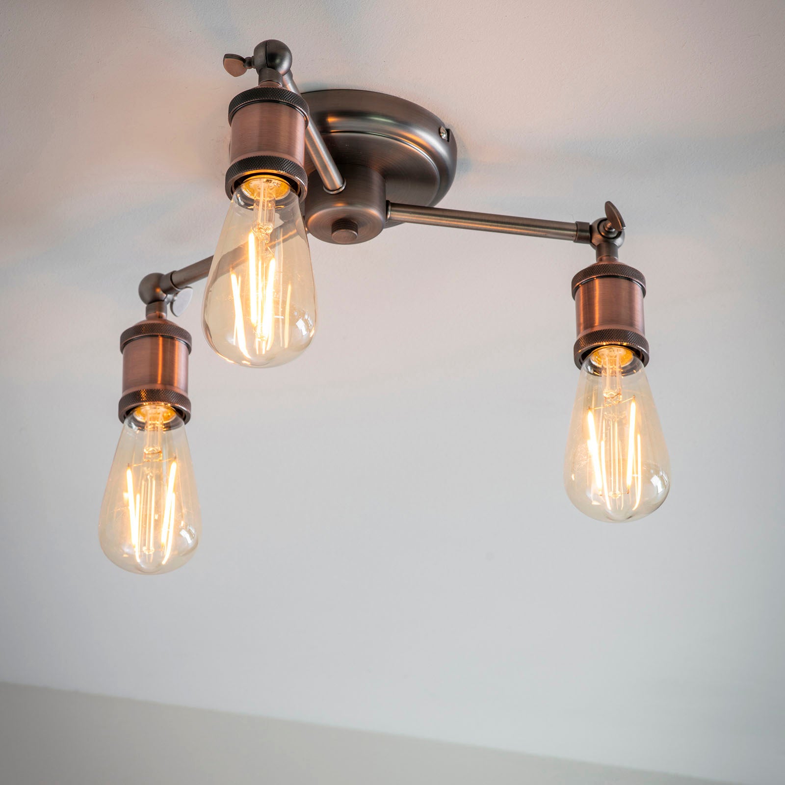 Hal 3-Light Industrial Semi-Flush Mount - Aged Pewter & Copper