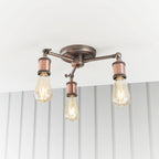 Hal 3-Light Industrial Semi-Flush Mount - Aged Pewter & Copper