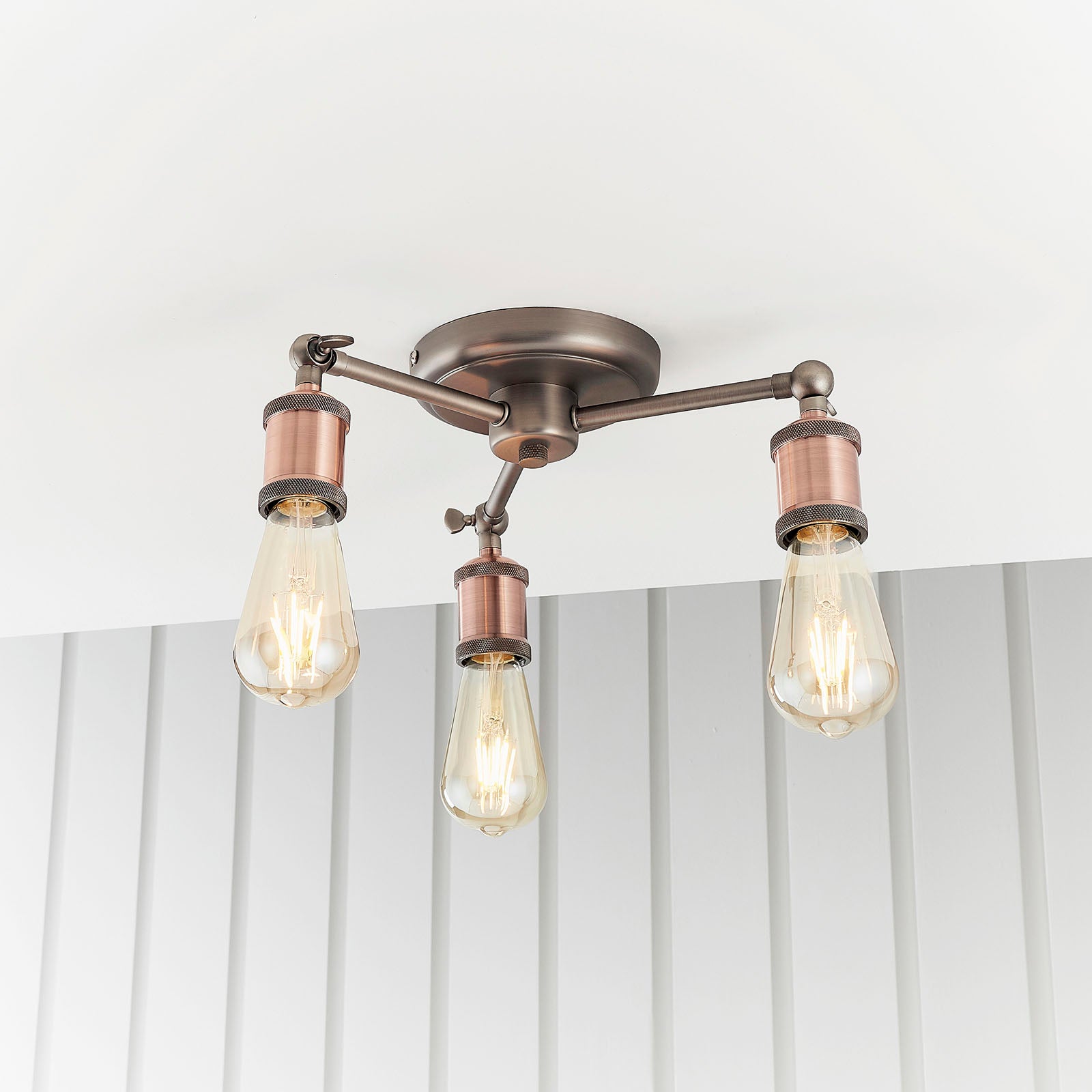 Hal 3-Light Industrial Semi-Flush Mount - Aged Pewter & Copper