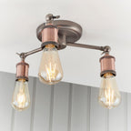 Hal 3-Light Industrial Semi-Flush Mount - Aged Pewter & Copper