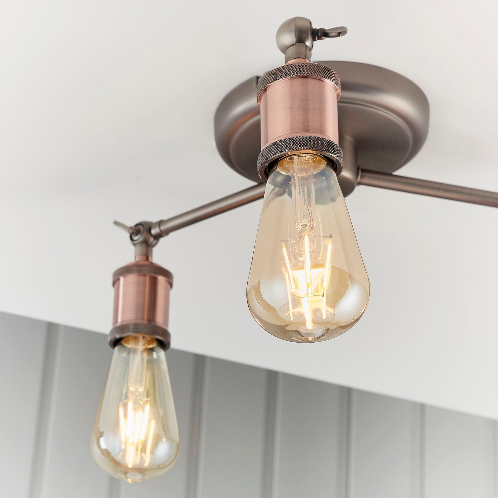 Hal 3-Light Industrial Semi-Flush Mount - Aged Pewter & Copper