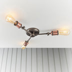 Hal 3-Light Industrial Semi-Flush Mount - Aged Pewter & Copper