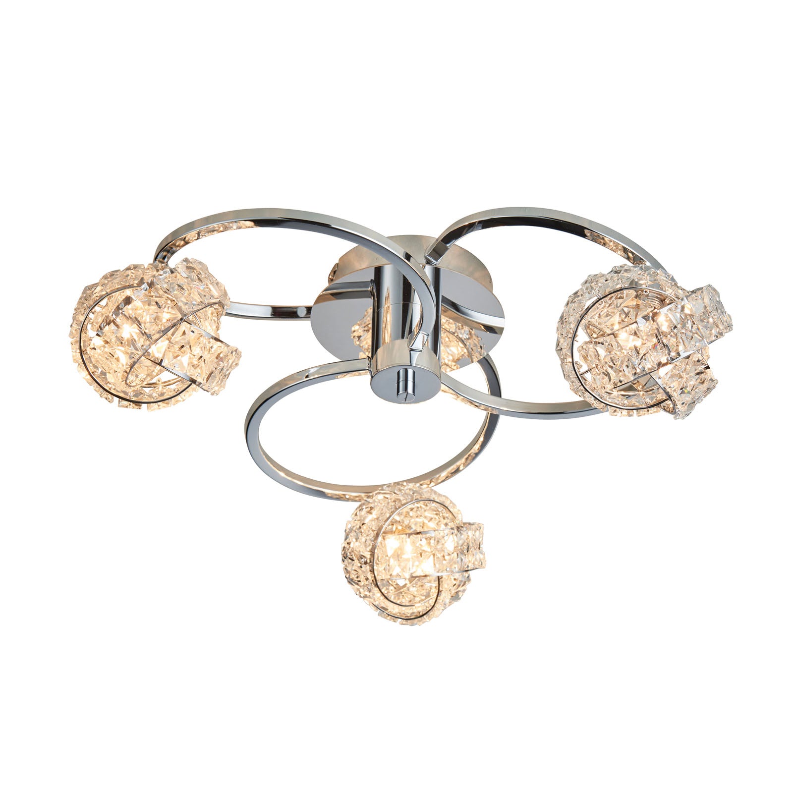 Talia 3-Light Chrome Semi-Flush Ceiling Light (Crystal Clusters)