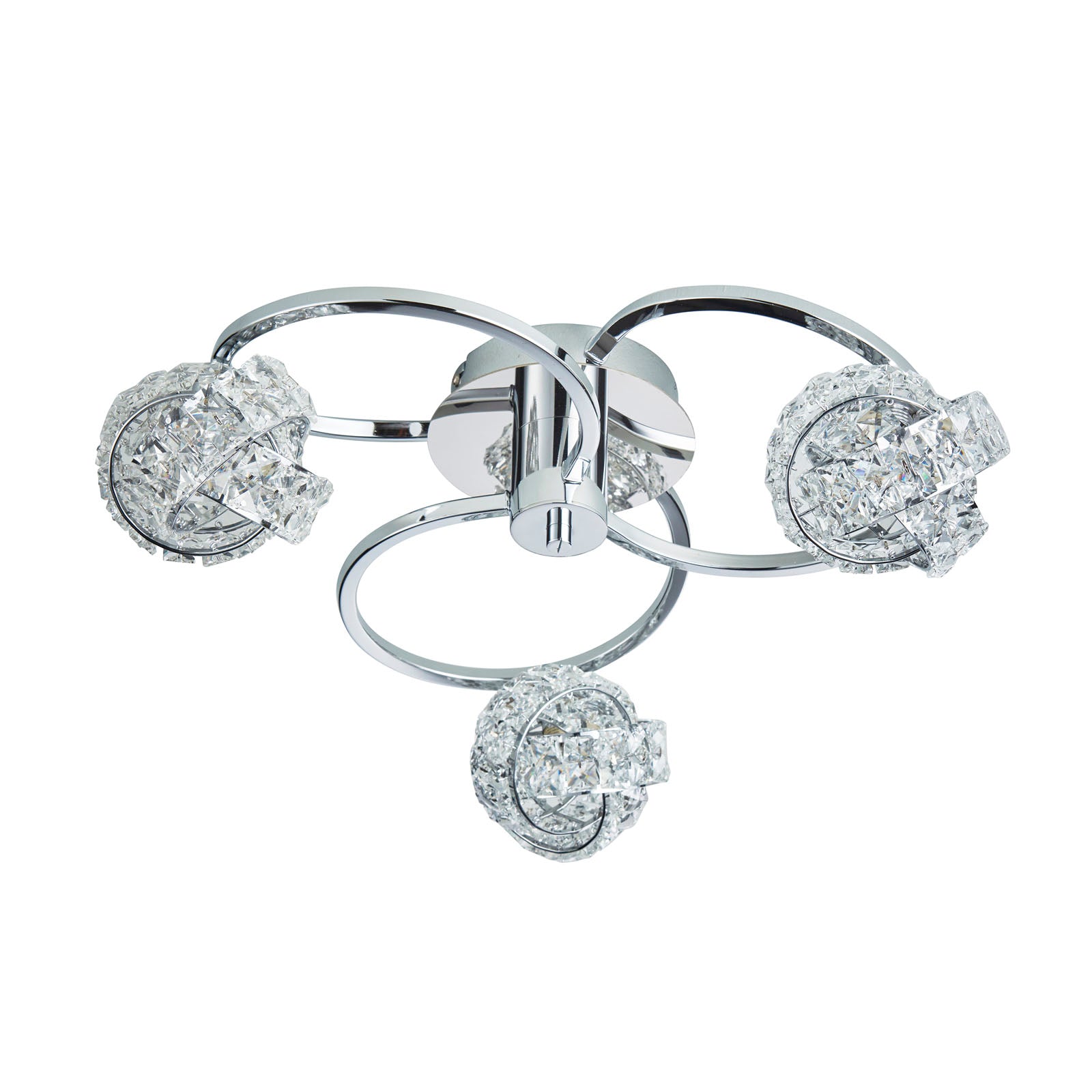 Talia 3-Light Chrome Semi-Flush Ceiling Light (Crystal Clusters)