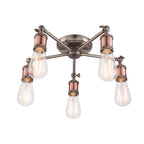 Hal 5-Light Industrial Semi-Flush Mount - Aged Pewter & Copper