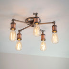 Hal 5-Light Industrial Semi-Flush Mount - Aged Pewter & Copper