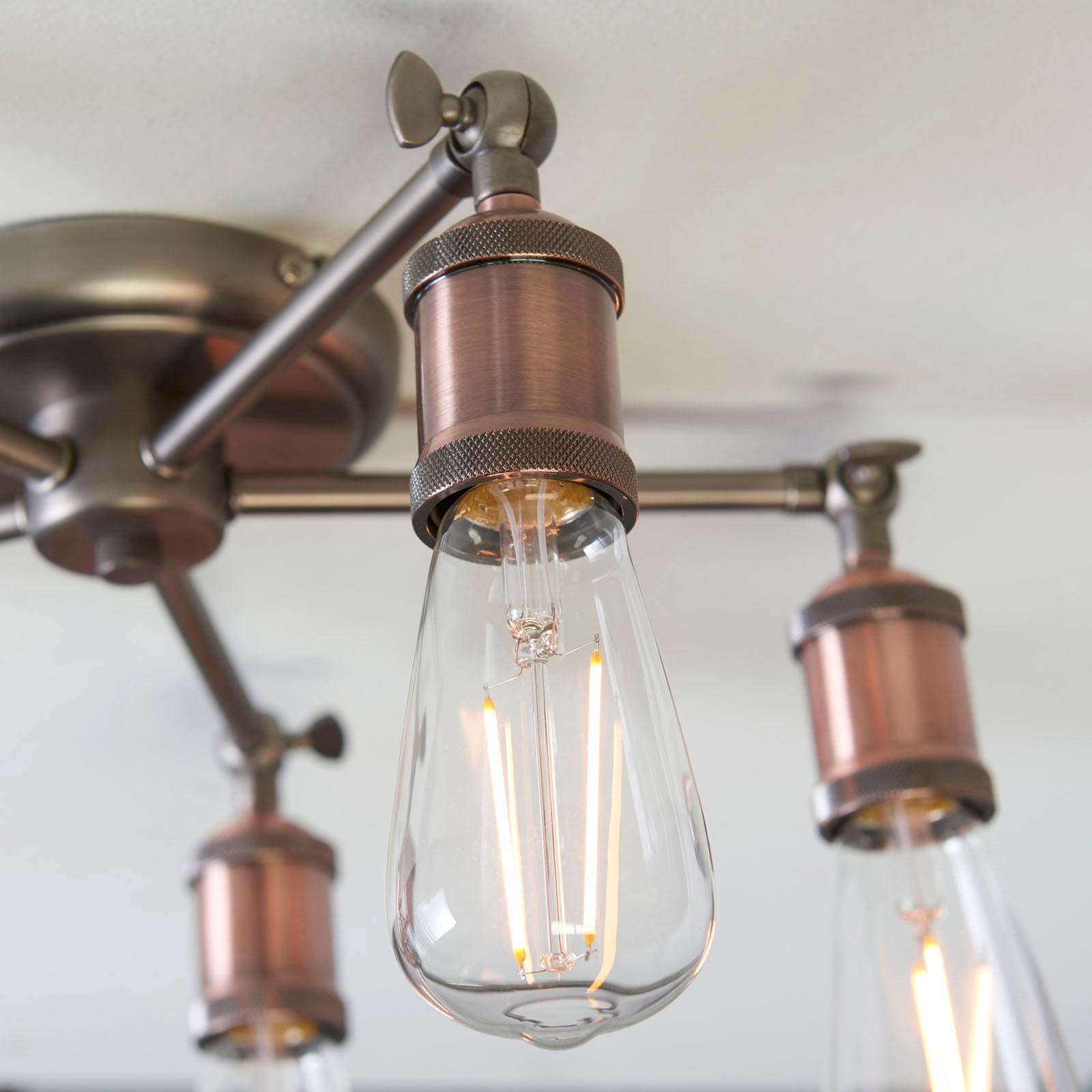 Hal 5-Light Industrial Semi-Flush Mount - Aged Pewter & Copper