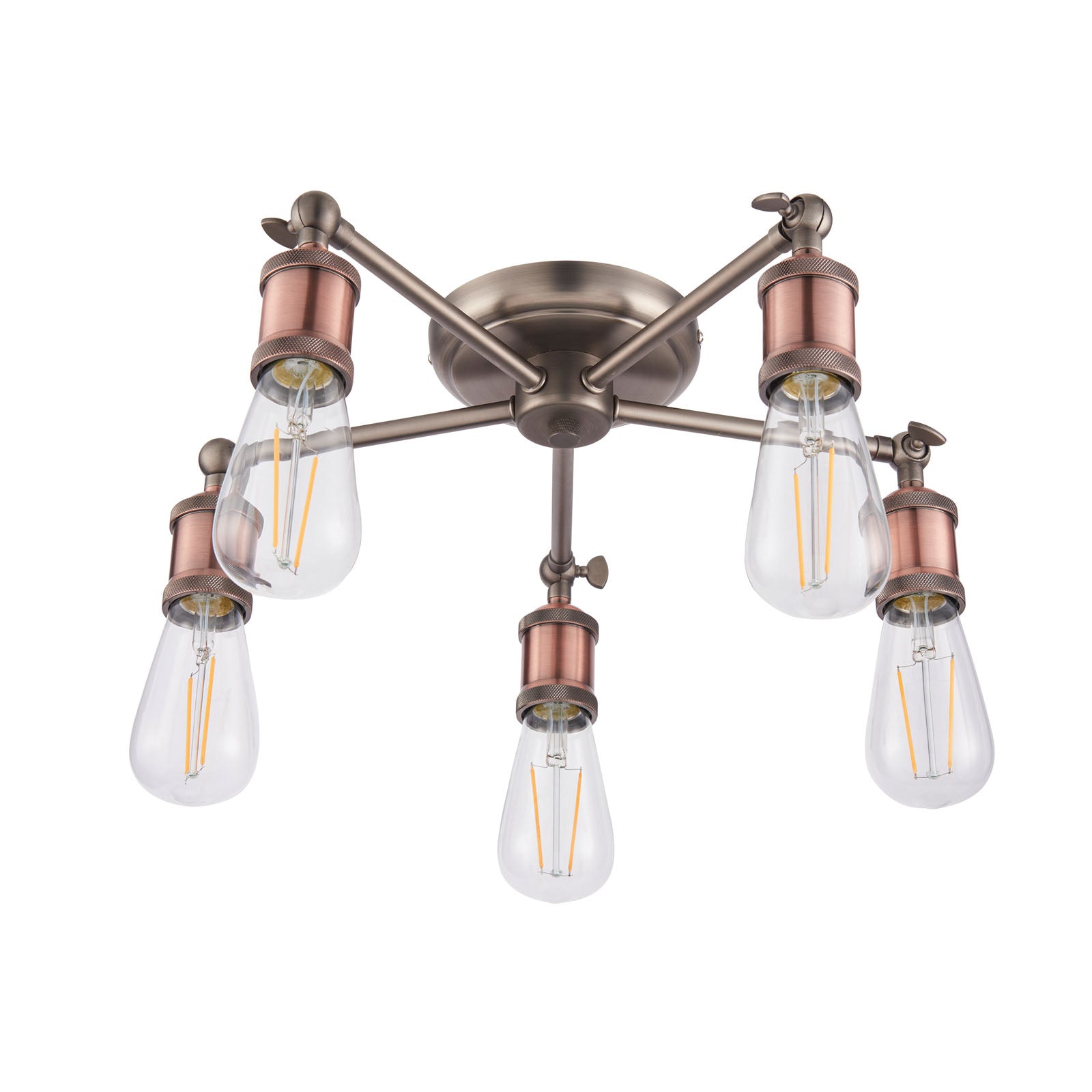 Hal 5-Light Industrial Semi-Flush Mount - Aged Pewter & Copper