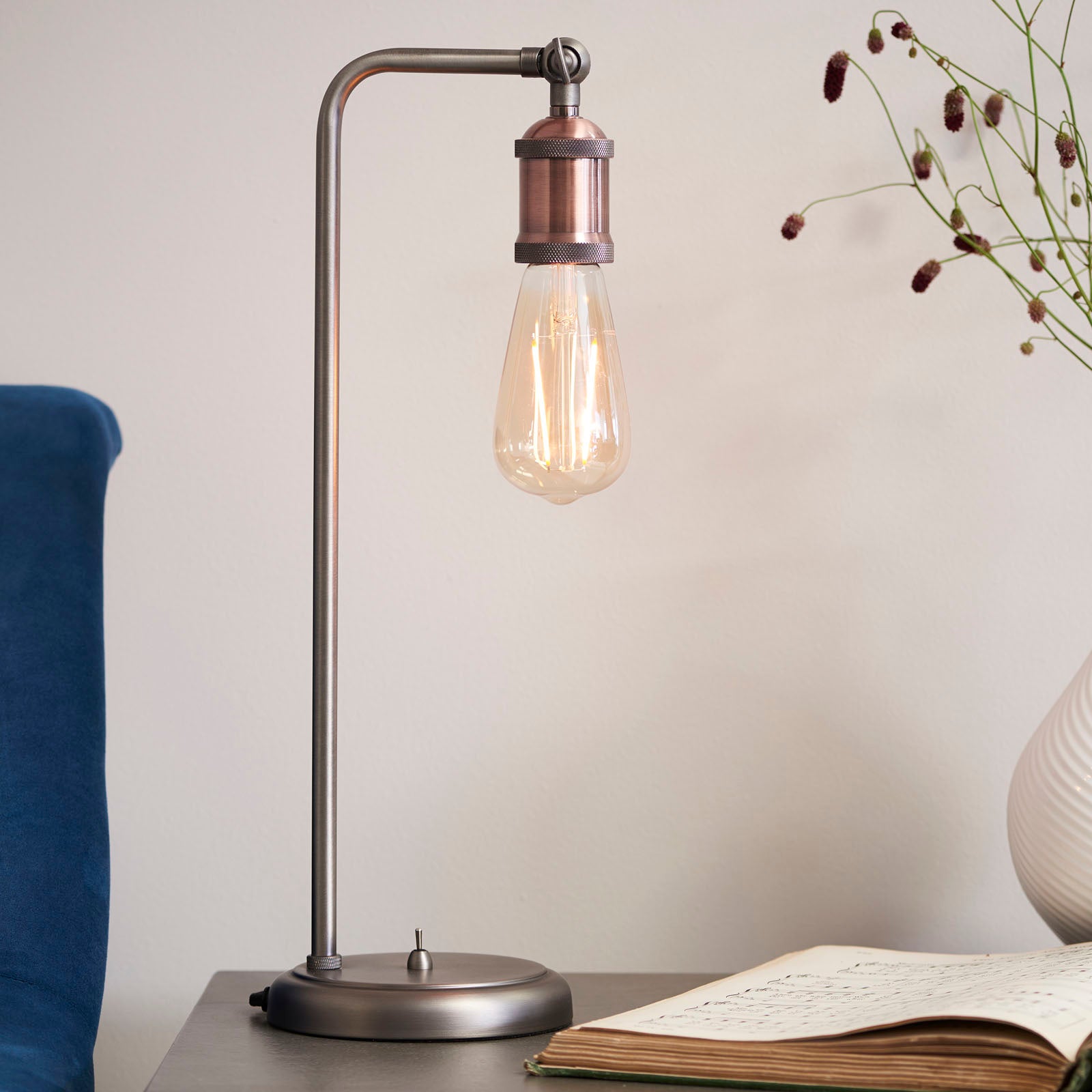 Hal 1-Light Industrial Table Lamp - Aged Pewter & Copper