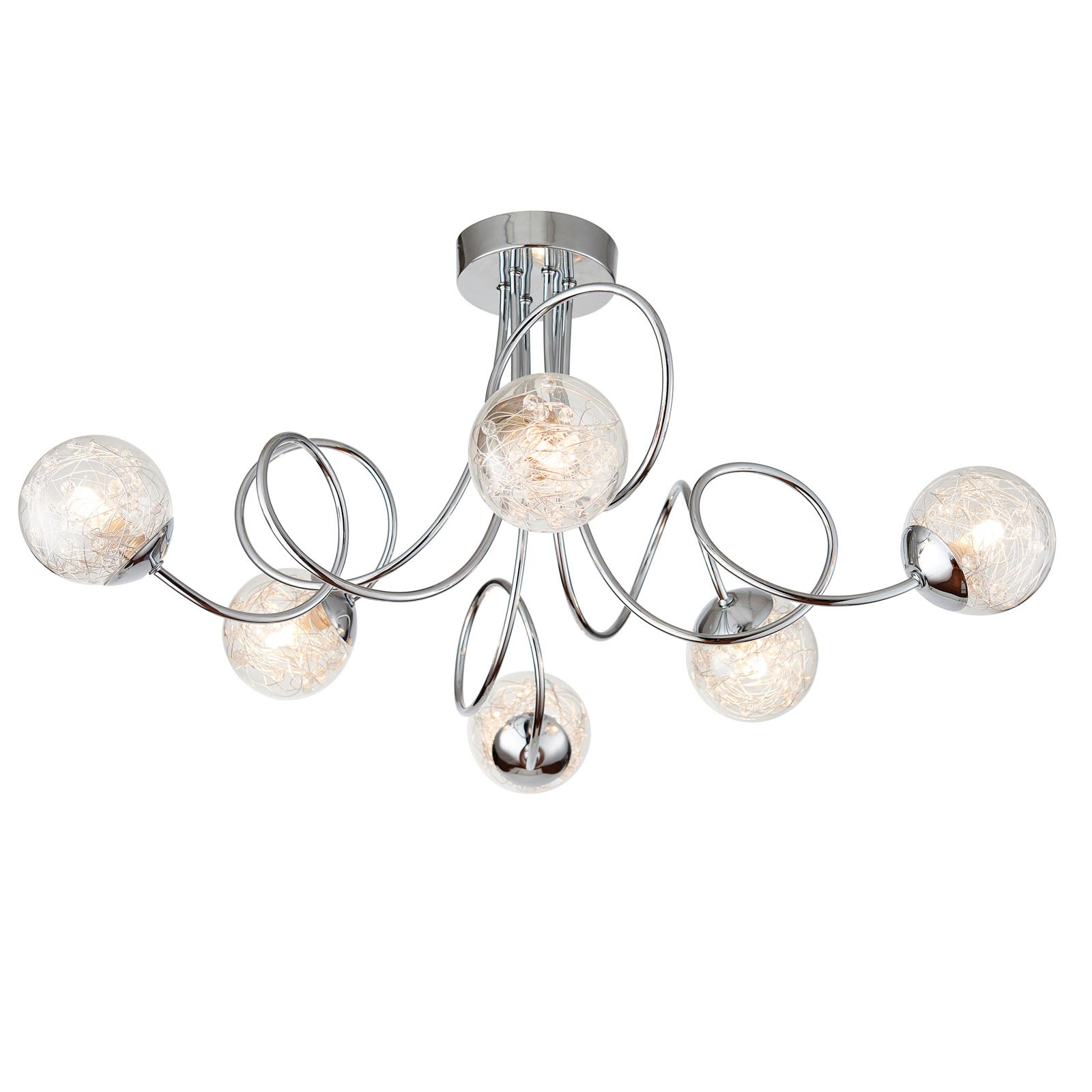 Auria 6-Light Semi-Flush Mount: Modern Style (Chrome & Beaded Glass)