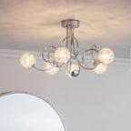 Auria 6-Light Semi-Flush Mount: Modern Style (Chrome & Beaded Glass)