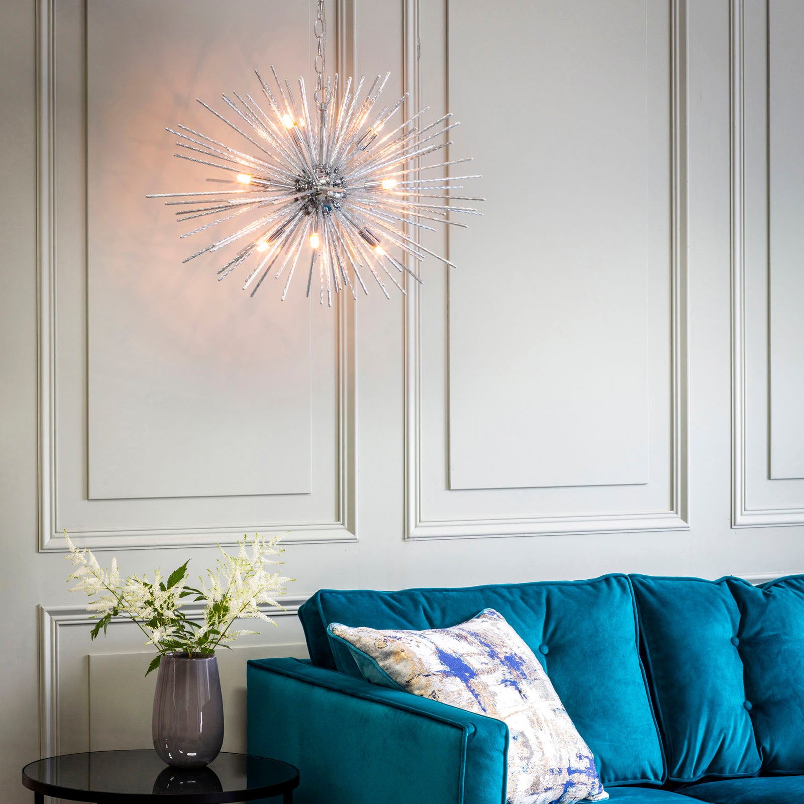 Lena 9-Light Modern Chrome Star Pendant with Textured Rods