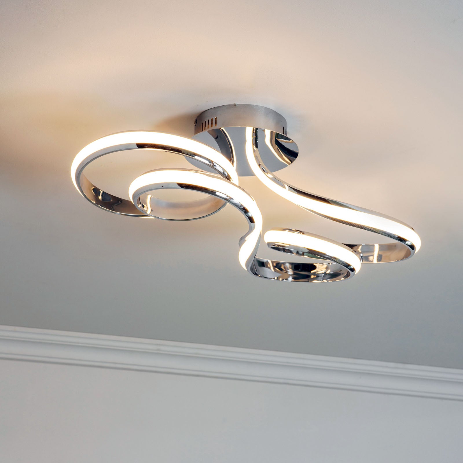 Aria 1-Light LED Semi-Flush Mount: Flowing Curves (Chrome)