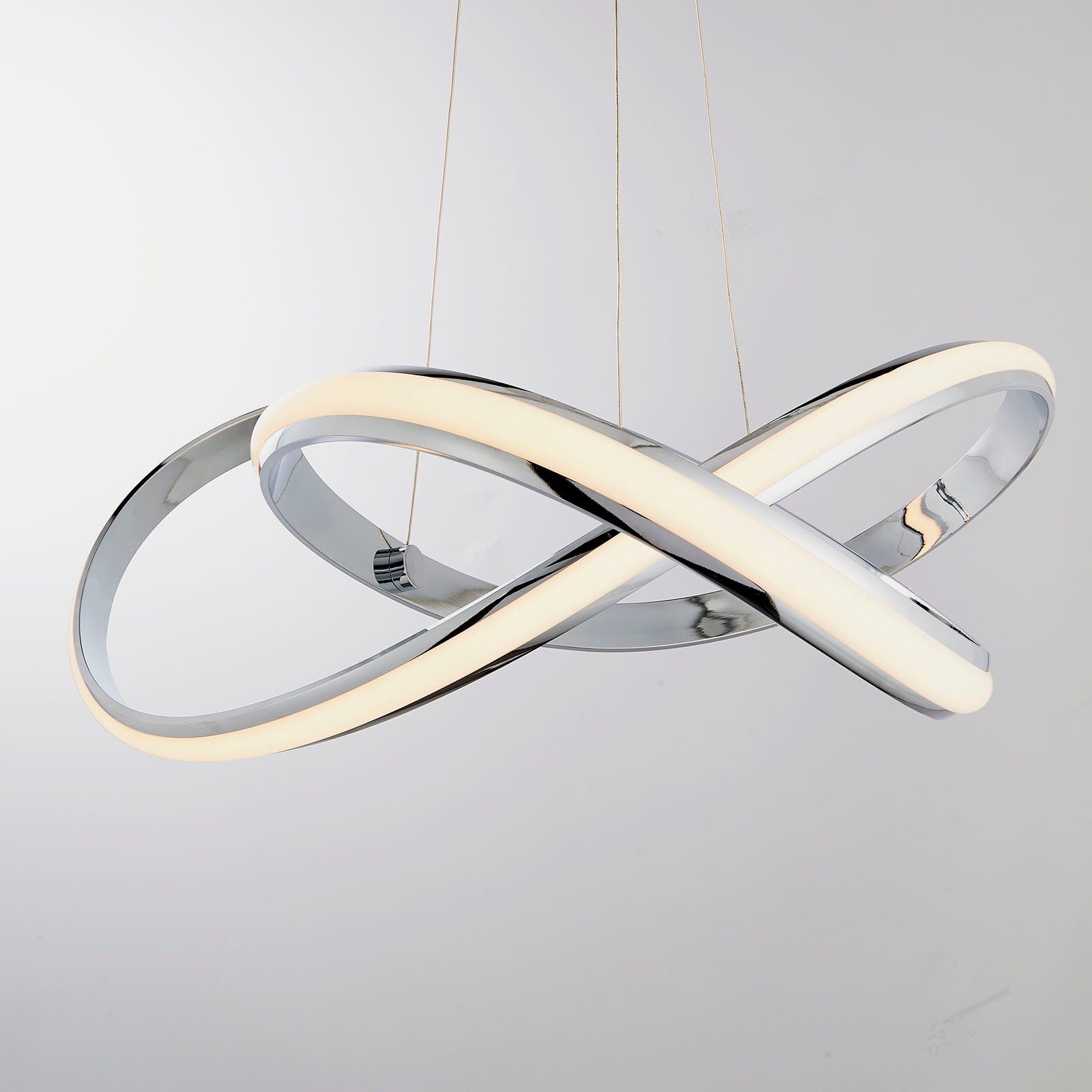 Aria 1-Light LED Pendant: Flowing Curves (Chrome, Height Adjustable)