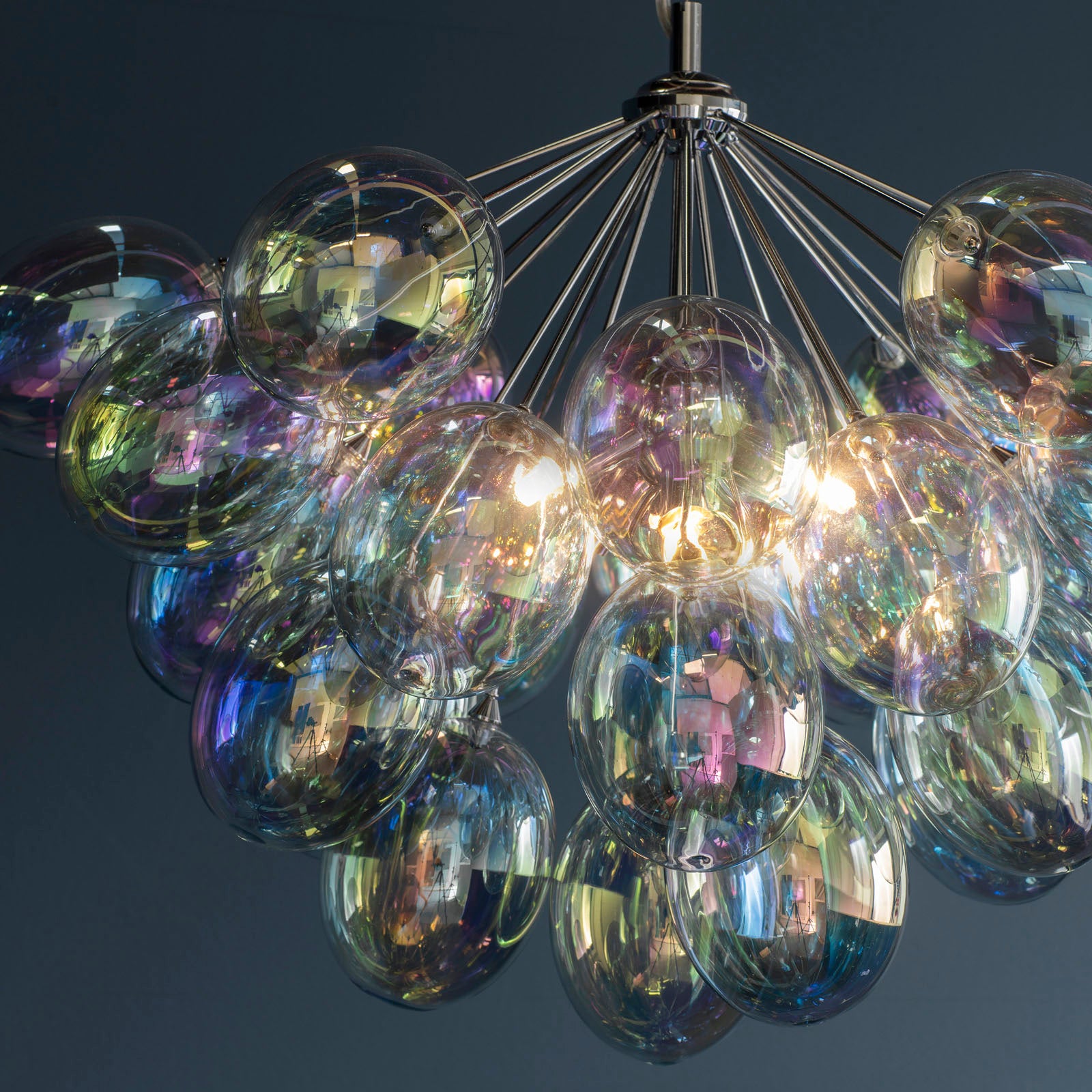 Infinity 6-Light Chrome Pendant Light with Iridescent Glass Shades