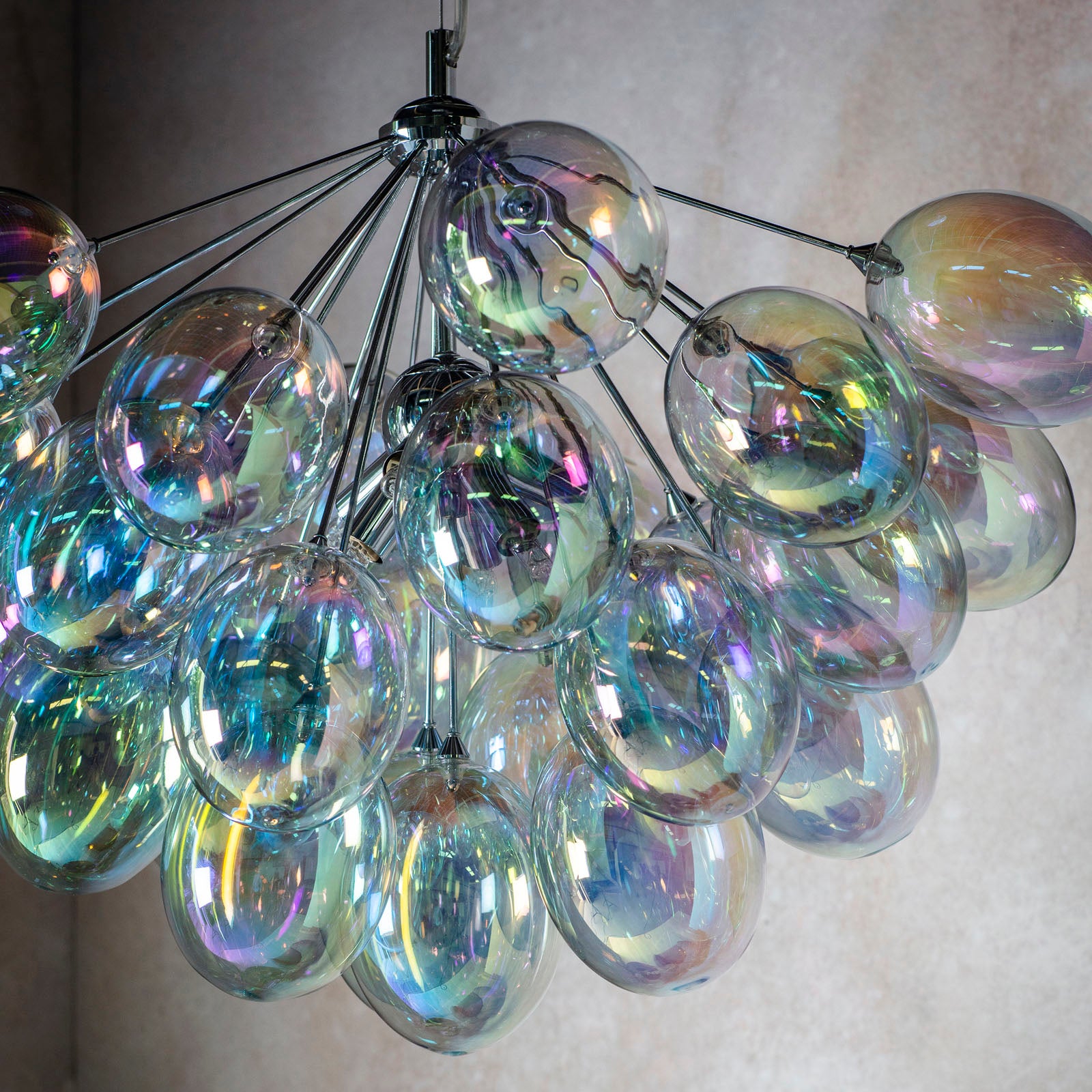 Infinity 6-Light Chrome Pendant Light with Iridescent Glass Shades