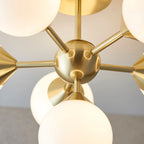 Oscar Brushed Brass 6-Light Mid-Century Semi-Flush Ceiling Light with Gloss White Glass Shades