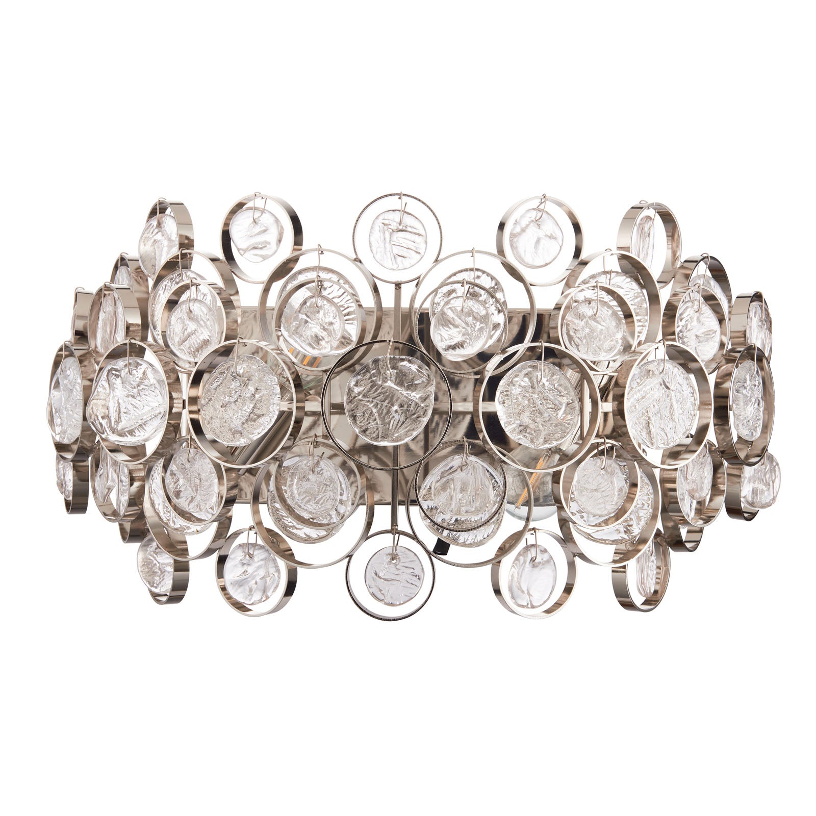 Marella 2-Light Bright Nickel Wall Light with Clear Glass Medallions
