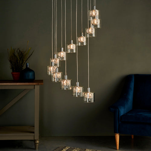 Verina 12-Light Chrome Pendant Light with Clear Crystals