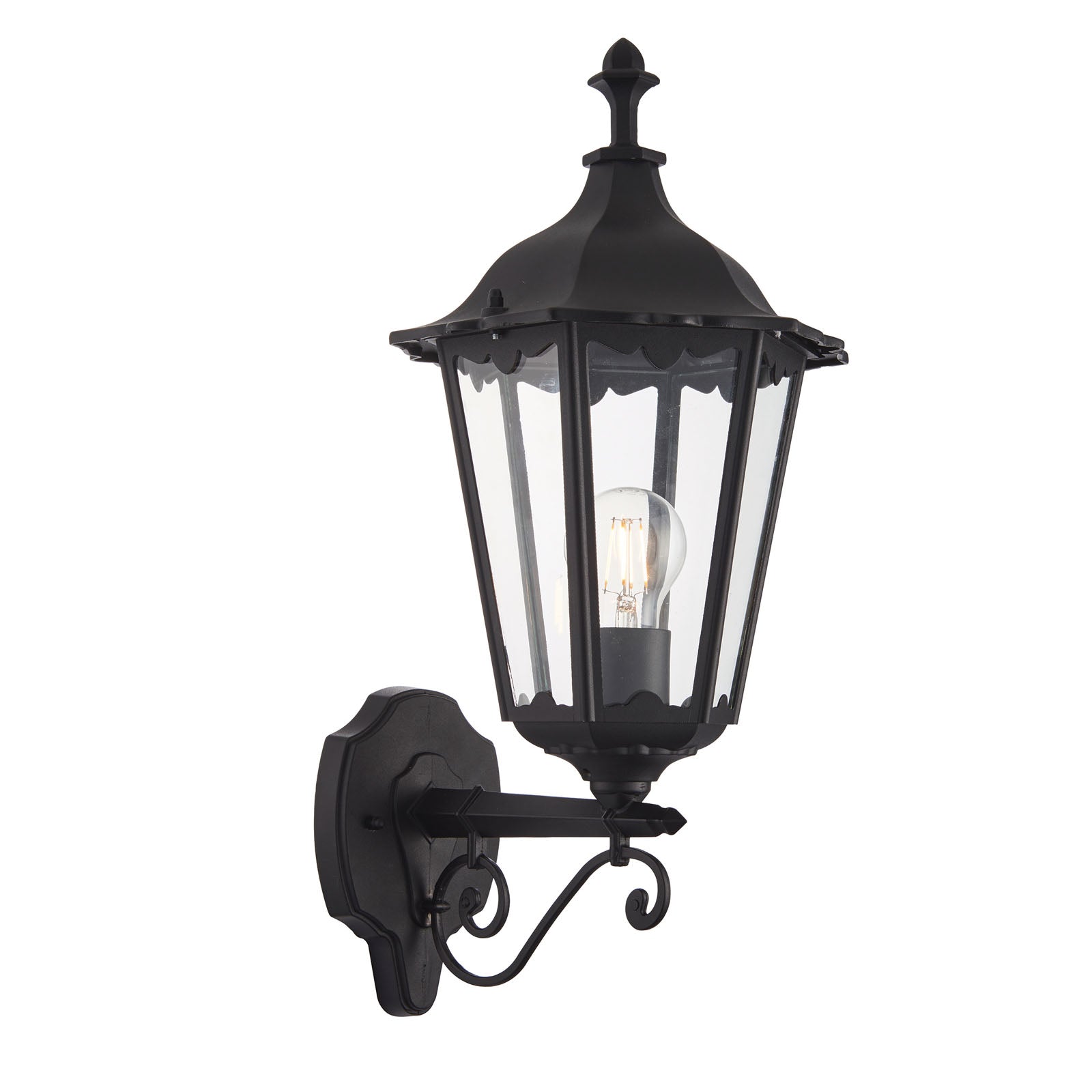 Burford 1-Light Outdoor Wall Lantern: Traditional Design (Matt Black & Clear Glass)