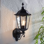 Burford 1-Light Outdoor Wall Lantern: Traditional Design (Matt Black & Clear Glass)