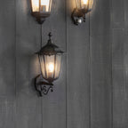 Burford 1-Light Outdoor Wall Lantern: Traditional Design (Matt Black & Clear Glass)