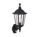 Burford 1-Light Outdoor Wall Lantern: Traditional Design (Matt Black, Glass & PIR Sensor)