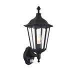 Burford 1-Light Outdoor Wall Lantern: Traditional Design (Matt Black, Glass & PIR Sensor)