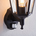 Burford 1-Light Outdoor Wall Lantern: Traditional Design (Matt Black, Glass & PIR Sensor)
