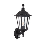 Burford 1-Light Outdoor Wall Lantern: Traditional Design (Matt Black, Glass & PIR Sensor)